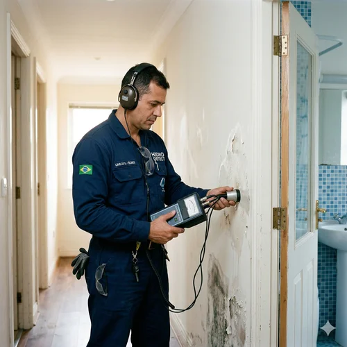 Bombeiro hidráulico profissional com uniforme e equipamentos técnicos