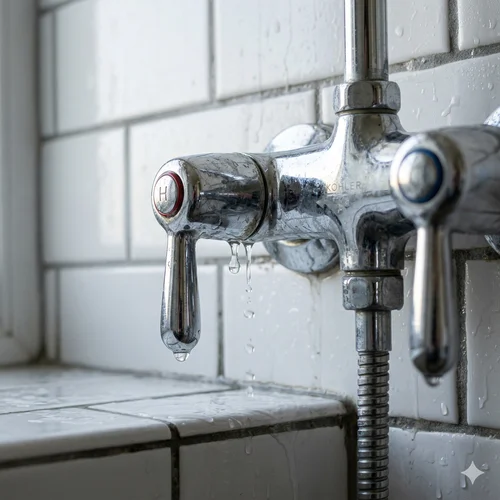 Encanador profissional reparando registro de chuveiro com chave inglesa