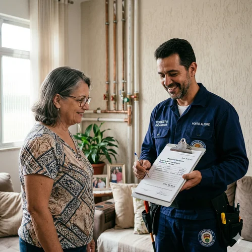 Bombeiro hidráulico profissional apresentando orçamento para cliente em Belo Horizonte